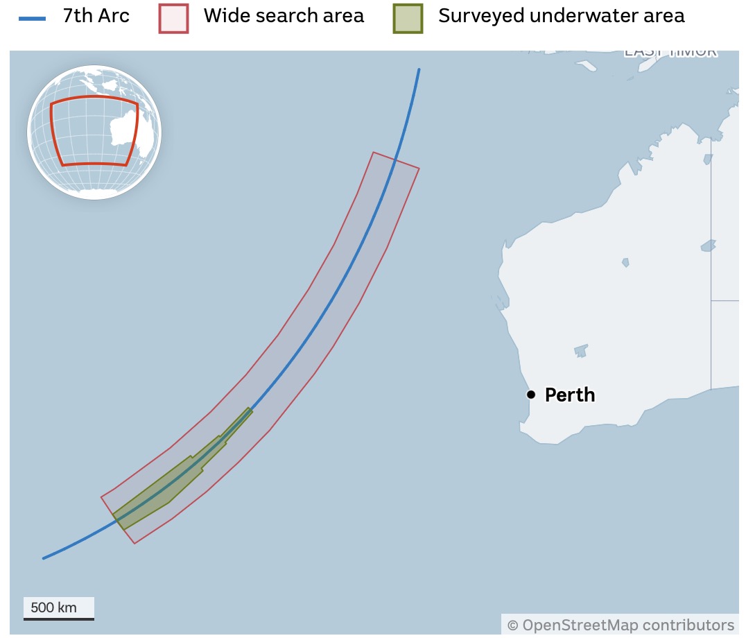 Khu vực vòng cung số 7 ở Ấn Độ Dương, nghi là nơi an nghỉ của MH370. Ảnh: Geoscience Australia