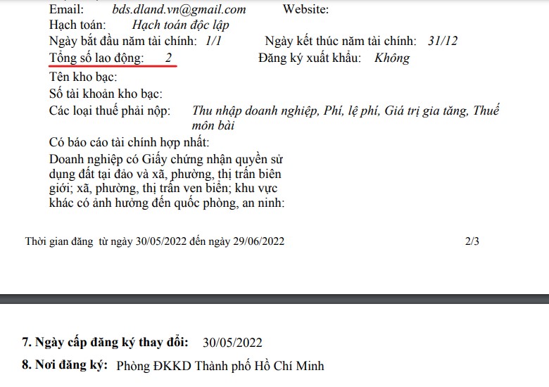 Dland chỉ có vỏn vẹn 2 lao động tại thời điểm cuối tháng 5.2022. Ảnh: Chụp màn hình.