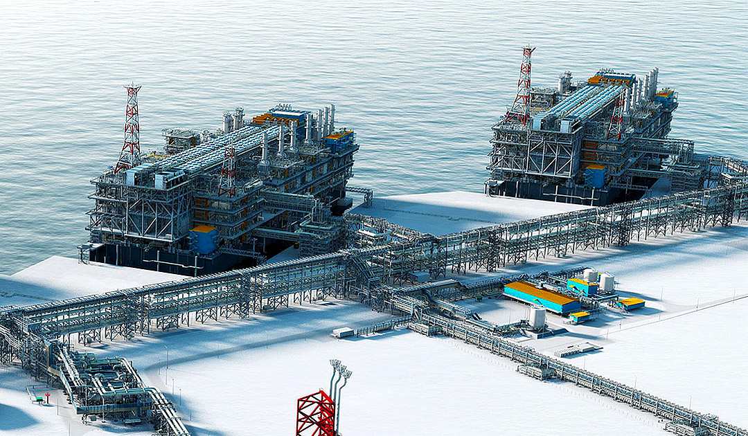 Ảnh minh họa dự án Arctic LNG 2 khi cả 3 dây chuyền đi vào hoạt động. Ảnh: Novatek