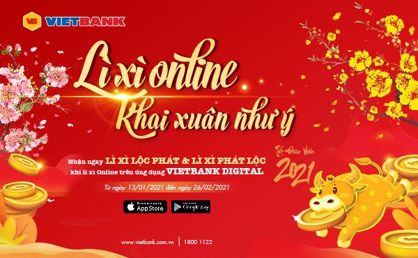 “Lì xì online khai xuân như ý” cùng Mobile Vietbank Digital