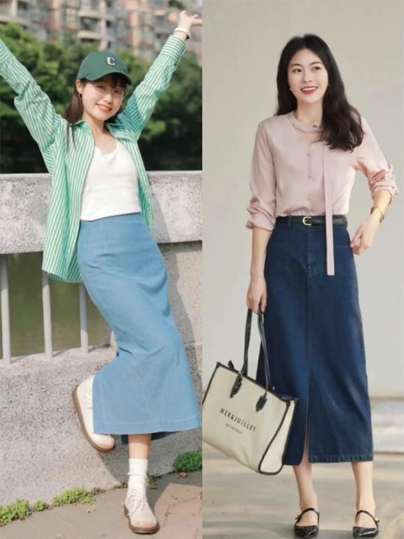 ‘Sơ mi + váy denim’ mùa xuân, nửa gọn gàng nửa dịu dàng, thời trang và thon gọn, nhìn là mê